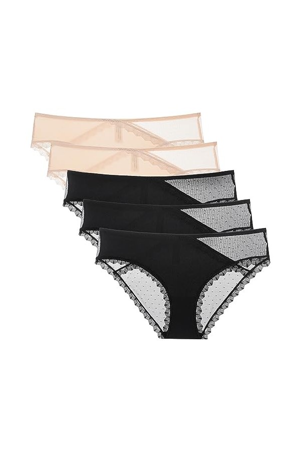 Necalisi Culotte Femme Lot de 5 Multicolore-4 Culotte Femme Menstruelle Classique Dentelle String Coton Bio Flux Abondant Dim