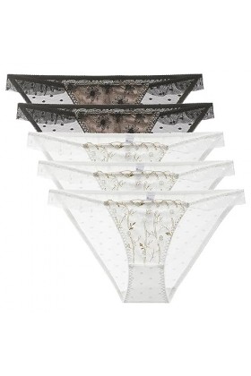 Necalisi Lot de Culotte Femme Lot de 5 Multicolore-3 Culotte Cheeky brésilienne en Coton et Dentelle Femme Slips Ultra Doux C