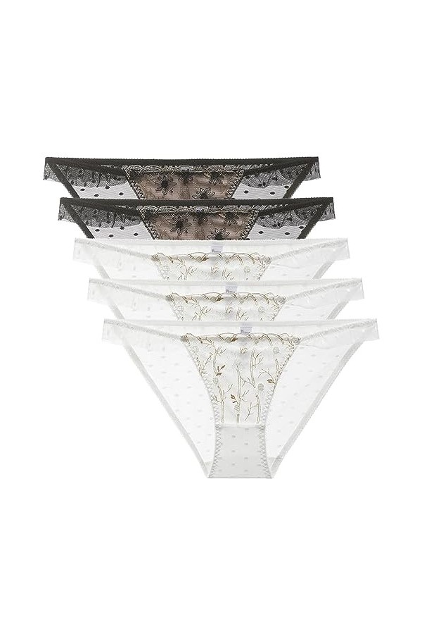 Necalisi Lot de Culotte Femme Lot de 5 Multicolore-3 Culotte Cheeky brésilienne en Coton et Dentelle Femme Slips Ultra Doux C