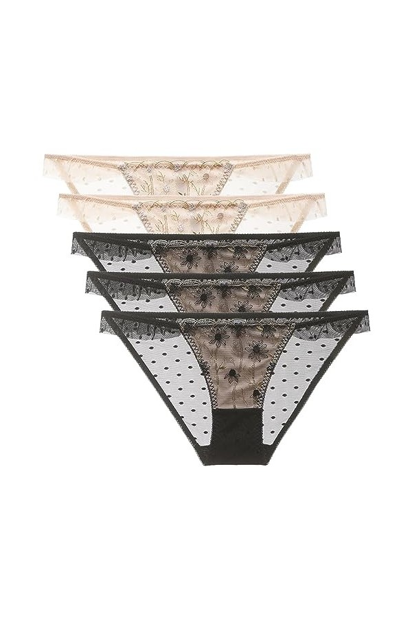 Necalisi Lot de Culotte Femme Lot de 5 Multicolore-3 Culotte Cheeky brésilienne en Coton et Dentelle Femme Slips Ultra Doux C