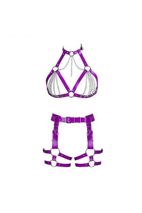 Femmes Body Strap Cuir Soutien - Gorge élégant évidé sans Tasse Garter Set Punk Gothique Halloween Rave Costume 3 Rose 