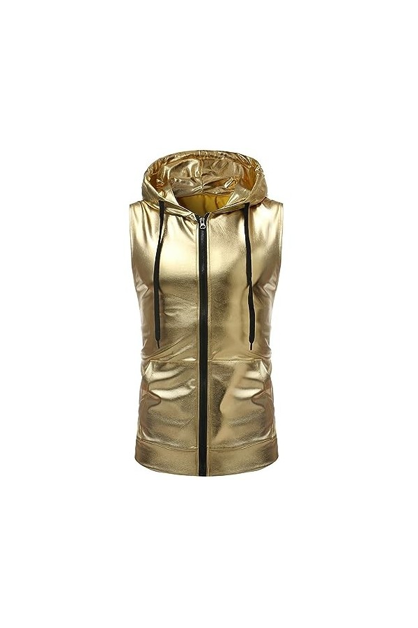 DCIUSTFHE Hommes Sexy Cuir Verni Décontracté Capuche Cordon De Serrage Zip T-Shirt Gilets Boîte De Nuit Barres DS Scène Costu