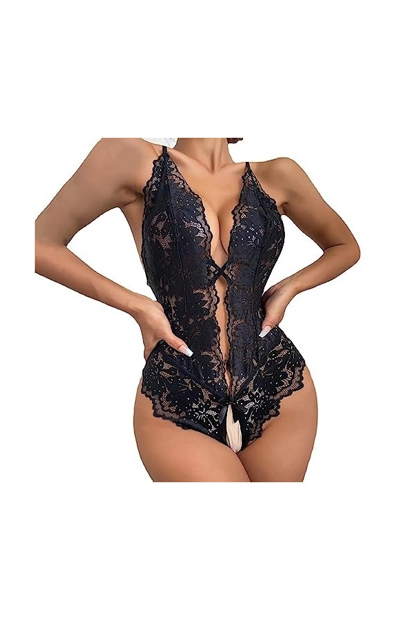 BBAUER Femme One Piece Lingerie Sexy Dentelle Body Deep V Teddy Babydoll Pyjamas
