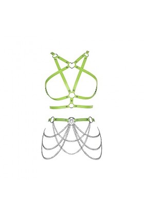 Femmes Body Strap Pentagramme Cuir Punk Bra élégant évidé Garter Set Gothique Halloween Rave Dance Costume Orange 