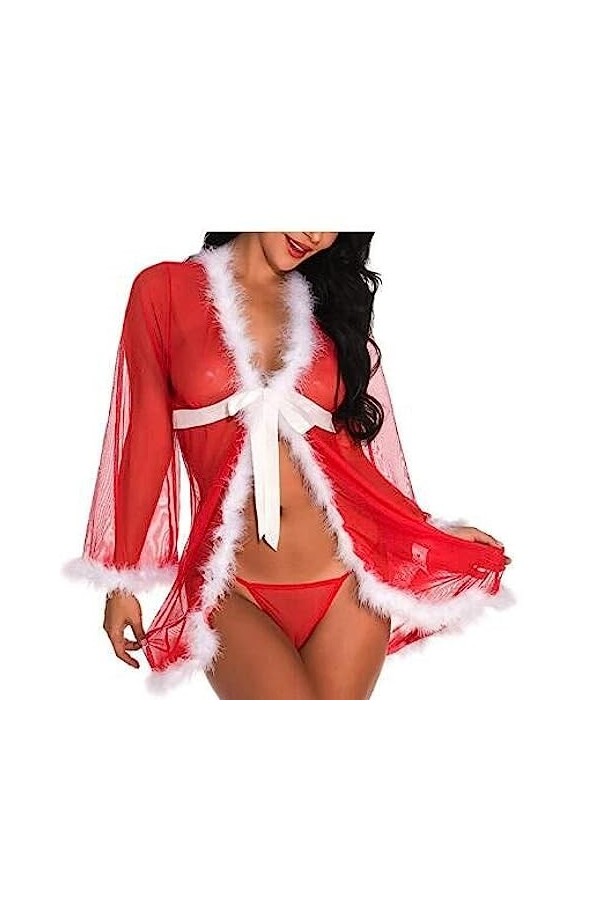 ZTIANEF Bas basCostume de Noël Sexy de la Dame Uniforme Rouge paniene, Bordeaux, M