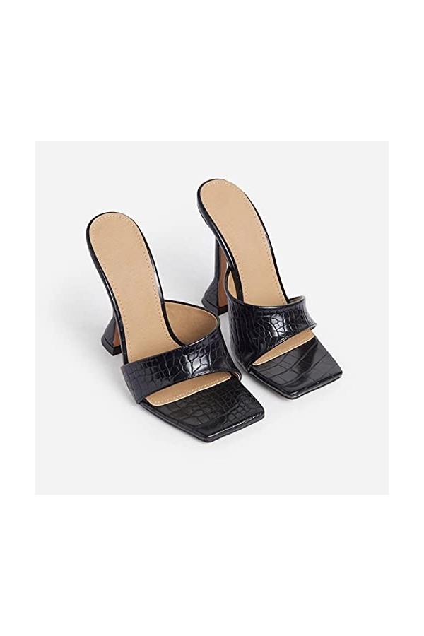 EDWRD Talon Aiguille Talons Hauts Sexy 43 Toe Carré Verre À Vin Talon 10CM Dames Sandales,Brown-39