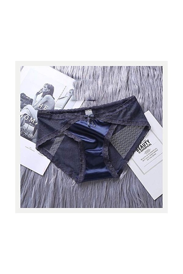 WANGJUN Lingerie Sexy Culottes Femmes Dentelle Taille Basse Solide Sexy Satin Soie Slip Dames sous-Vêtements Évider Culotte 