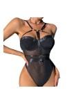 DAGIN Lingerie pour Femme Une pièce Teddy Lingerie Sexy Body Transparent Assorti Ensemble de Lingerie Color : Noir, Size : L