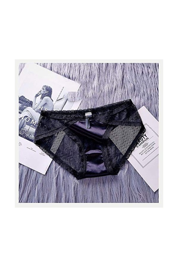 WANGJUN Lingerie Sexy Culottes Femmes Dentelle Taille Basse Solide Sexy Satin Soie Slip Dames sous-Vêtements Évider Culotte 