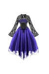 KBOPLEMQ Vêtements médiévaux pour femme - Corset en dentelle - Robe de cocktail à manches longues - Robe punk - Robe en mouss