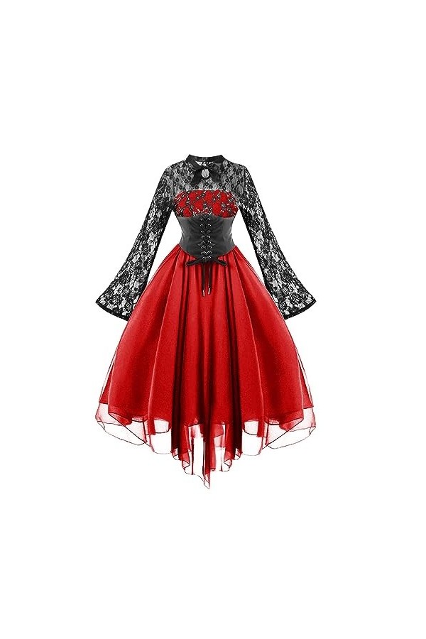 KBOPLEMQ Vêtements médiévaux pour femme - Corset en dentelle - Robe de cocktail à manches longues - Robe punk - Robe en mouss