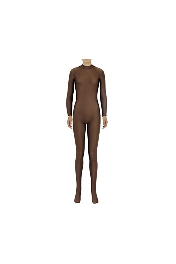 KYZTMHC Femmes Zentai Mascarade Combinaison Super-héros Collants Une pièce Body Solide Catsuit Costume Color : Brown, Size :