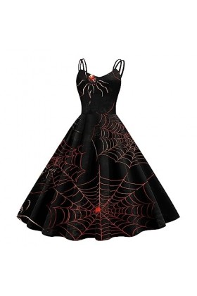 Costume de soubrette décontracté col en V araignée mouillé Sling Sexy Halloween Costume fantôme bloc de couleurs spaghetti br