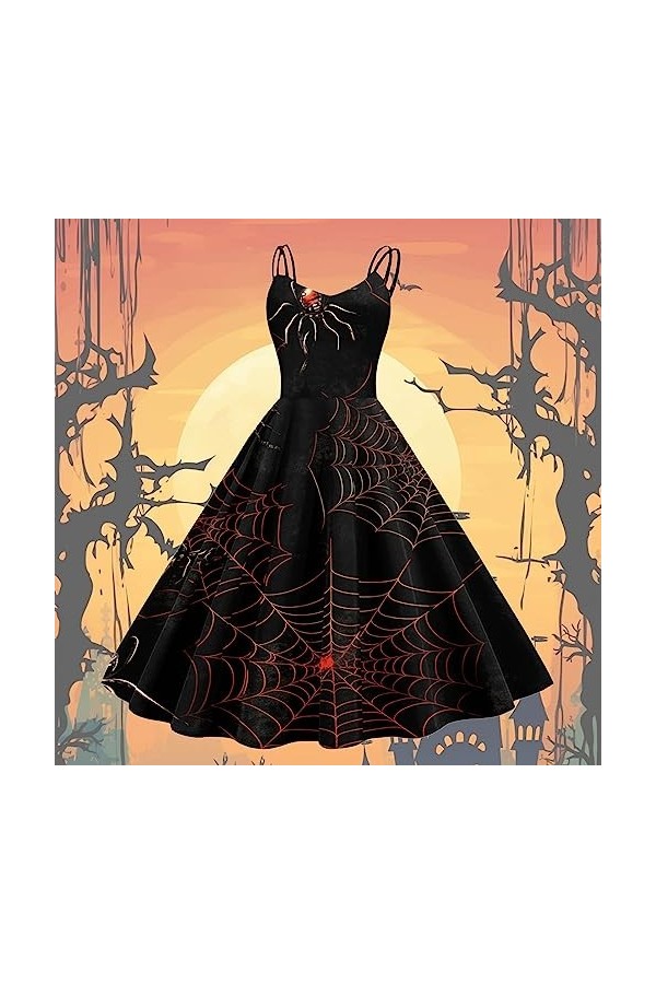 Costume de soubrette décontracté col en V araignée mouillé Sling Sexy Halloween Costume fantôme bloc de couleurs spaghetti br