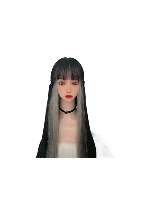 DUNEL Wigs Hair For Women Long Straight Hair With Bangs 2Tone Costume Cosplay Wigs for Women Perfect for Party Color : Black