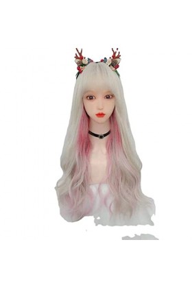 DUNEL Wig For Women Long Curly Wavy Wig White Mixed Pink Costume Cosplay Wigs for Women Beauty for Daily