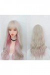 DUNEL Wig For Women Long Curly Wavy Wig White Mixed Pink Costume Cosplay Wigs for Women Beauty for Daily