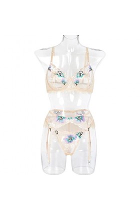 COOKOE Ensemble de sous-vêtements transparents en maille fine avec broderie