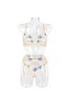 COOKOE Ensemble de sous-vêtements transparents en maille fine avec broderie