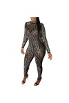 HHSclothing Lutin Sexy Costume Discothèque Femme Sequin Col Haut Manches Longues Combinaison Soirée Slim Fit Sexy Body Combin