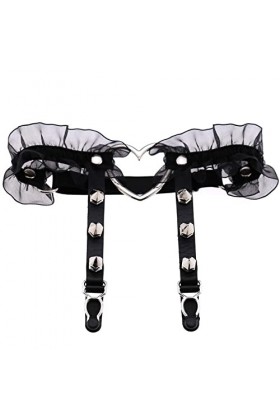 COLIFAS Punk Jarretière Dames Sexy Peach Heart Jarretière Discothèque Bar Cuir Rivet Leg Circumferee Jarretière Clip Couleur