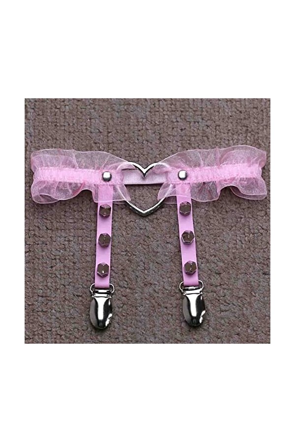 COLIFAS Punk Jarretière Dames Sexy Peach Heart Jarretière Discothèque Bar Cuir Rivet Leg Circumferee Jarretière Clip Couleur