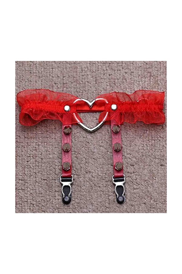 COLIFAS Punk Jarretière Dames Sexy Peach Heart Jarretière Discothèque Bar Cuir Rivet Leg Circumferee Jarretière Clip Couleur