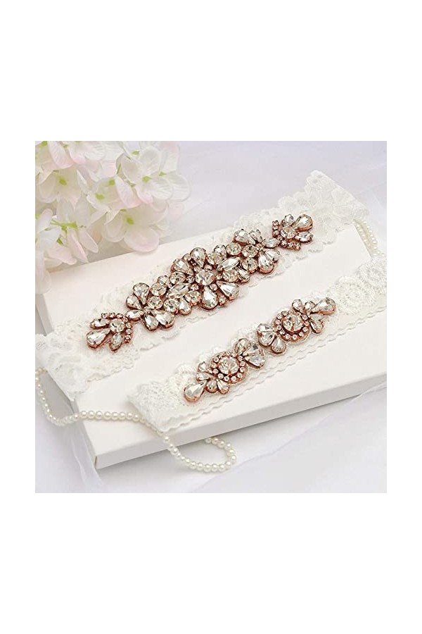 NC Jarretière en Dentelle avec, Accessoires de Mariage de mariée Anneau de Jambe en Dentelle Strass Cristal jarretière-White_