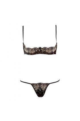 YIJIAN Femme Lingerie Ensemble de sous-vêtements Floraux sous-filaré de Demi-gobelets Bra et G-String Color : Black, Size : 