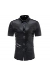 DCIUSTFHE Hommes Sexy Cuir Verni Décontracté Manches Courtes Cardigan Bas Chemises Boîte De Nuit Danse Barres DS Scène Costum