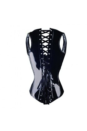 EshAls Corset gothique noir - Corset bustier en cuir synthétique - Corset steampunk - Lingerie - Noir, S