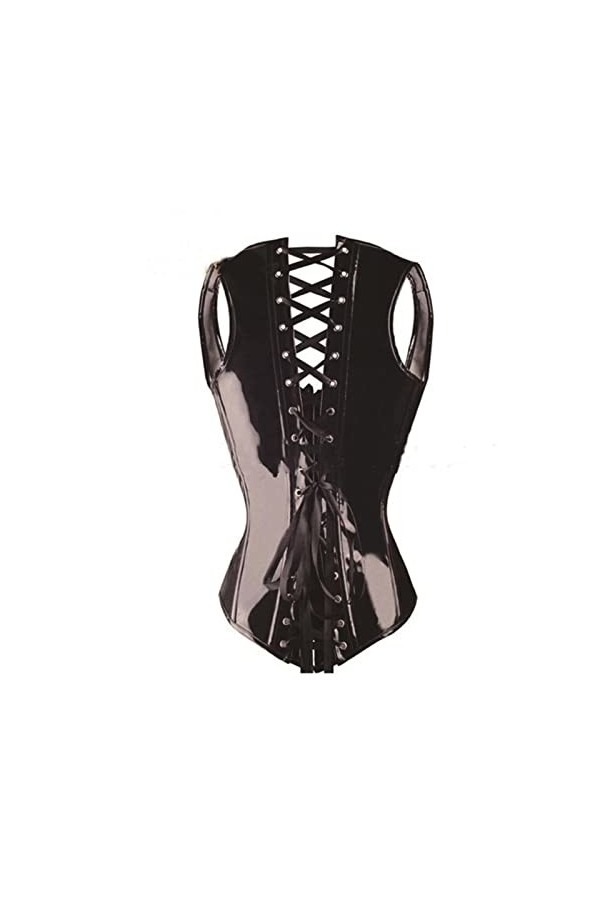 EshAls Corset gothique noir - Corset bustier en cuir synthétique - Corset steampunk - Lingerie - Noir, S