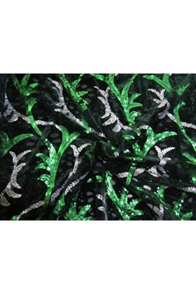 Séquence avec filet et velours, broderie verte et argentée 147,3 cm de large [10527]