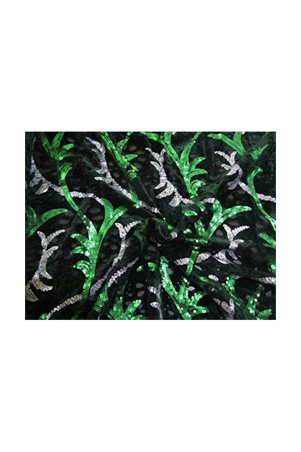 Séquence avec filet et velours, broderie verte et argentée 147,3 cm de large [10527]