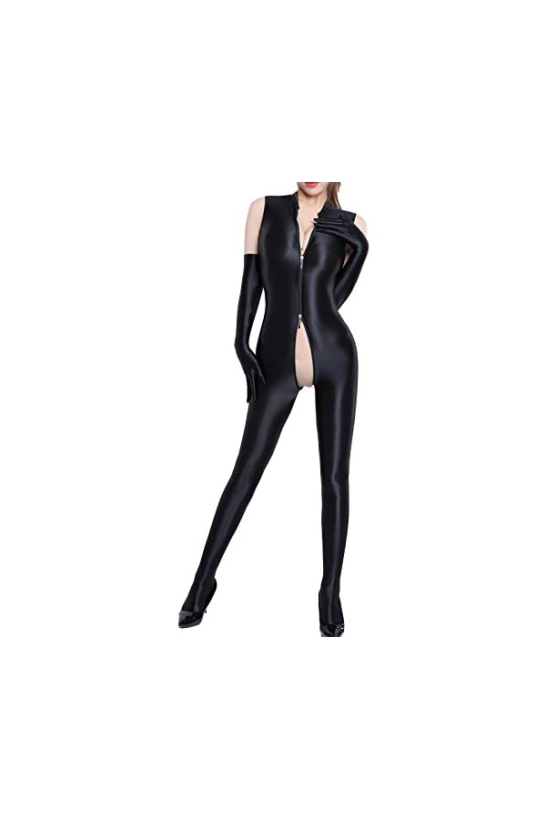 Bciopll Body brillant à lentrejambe avec fermeture éclair pour femme - Combinaison sans manches - Lingerie sexy - Costume de