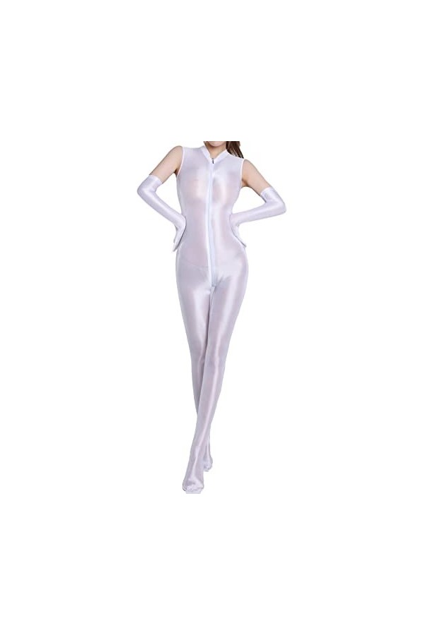 Bciopll Body brillant à lentrejambe avec fermeture éclair pour femme - Combinaison sans manches - Lingerie sexy - Costume de