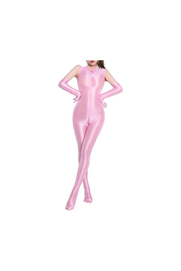 Bciopll Body brillant à lentrejambe avec fermeture éclair pour femme - Combinaison sans manches - Lingerie sexy - Costume de