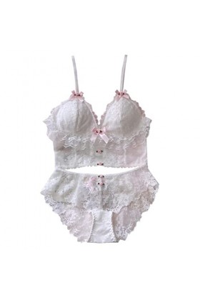 COOKOE Ensemble de sous-vêtements sexy en dentelle blanche fine et culotte pour fille
