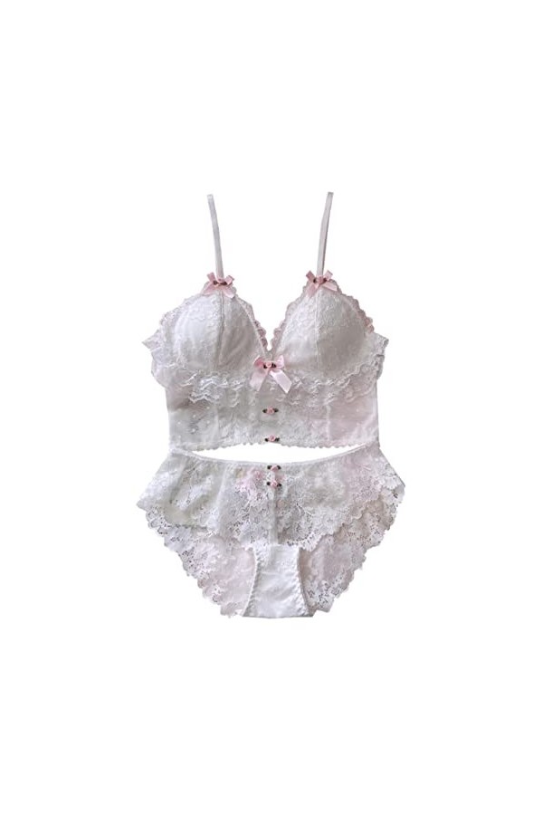 COOKOE Ensemble de sous-vêtements sexy en dentelle blanche fine et culotte pour fille
