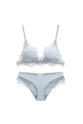 COOKOE Lingerie de luxe en soie pour femme - Soutien-gorge sans fil en satin - Sous-vêtements sexy en dentelle pour femme