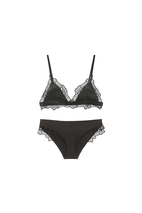 COOKOE Lingerie de luxe en soie pour femme - Soutien-gorge sans fil en satin - Sous-vêtements sexy en dentelle pour femme