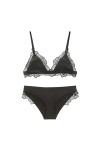 COOKOE Lingerie de luxe en soie pour femme - Soutien-gorge sans fil en satin - Sous-vêtements sexy en dentelle pour femme