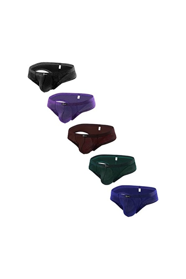 iKingsky Caleçon Coquine pour Homme Sexy Brésilien Dos Sous-vêtements Taille Basse Pouch Tanga Sous-vêtement, Lot de 5, L