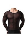 Débardeur pour homme - Transparent - Noir - Manches longues - Sexy - En nylon - Mailles - Transparent - Noir - L - XL
