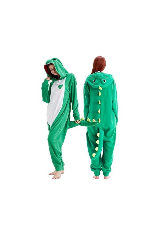 Loiahoer Unisexe Adulte Dragon Vert Onesie Costume Pyjama Dinosaure Halloween Cosplay Costume Nouveauté Animal Noël Pyjama En