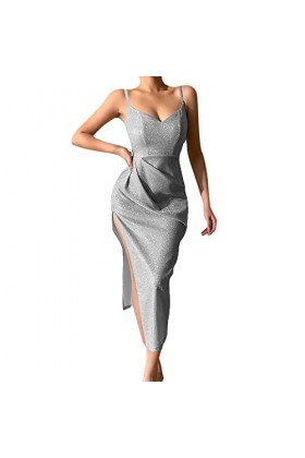 Hot Night Club Style Luxury Glitter Deep V Sexy Robe Femme Sexy Robe, Bleu-2, XL