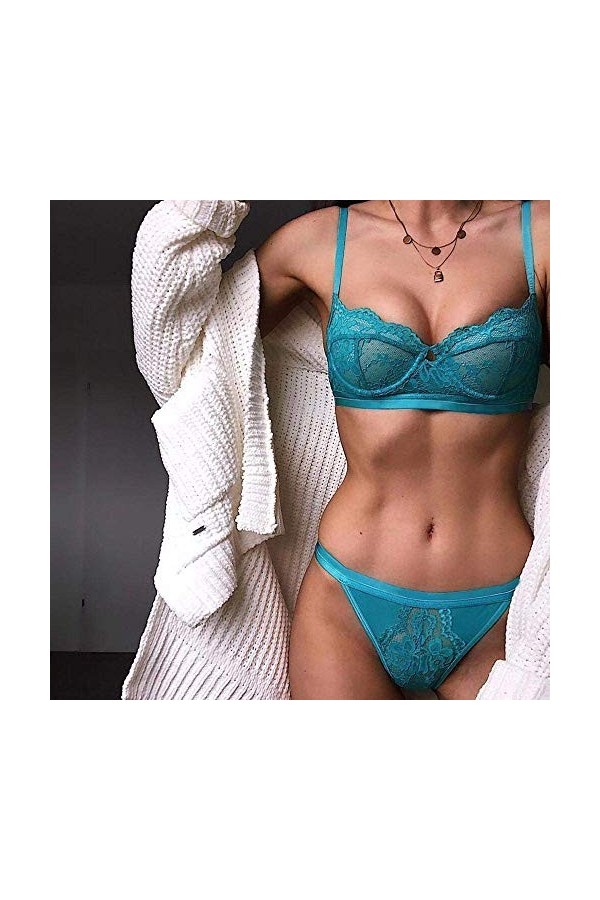 Générique Ensemble de Soutien-Gorge de sous-vêtements de Couleur Unie pour Femmes sans Fil, Respirant et Confortable Bleu L 