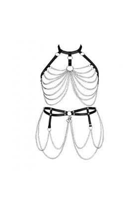 Harnais de corps pour femme grande taille avec bretelles ajourées et porte-jarretelles Noir O168 + P35