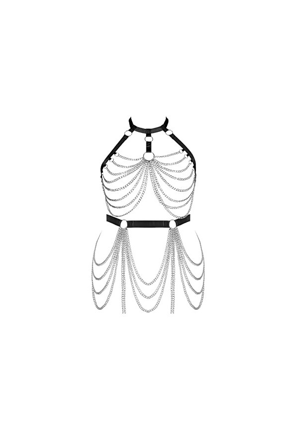 Harnais de corps pour femme grande taille avec bretelles ajourées et porte-jarretelles Noir O168 + P35