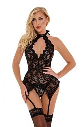ZTIANEF MiniCostume érotique érotique Sexy à Rayures serrées pour Femmes, Noir, L